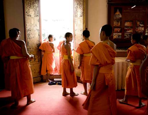Novice monks gather at Wat Phra Singh, Chiang Mai’s holiest temple