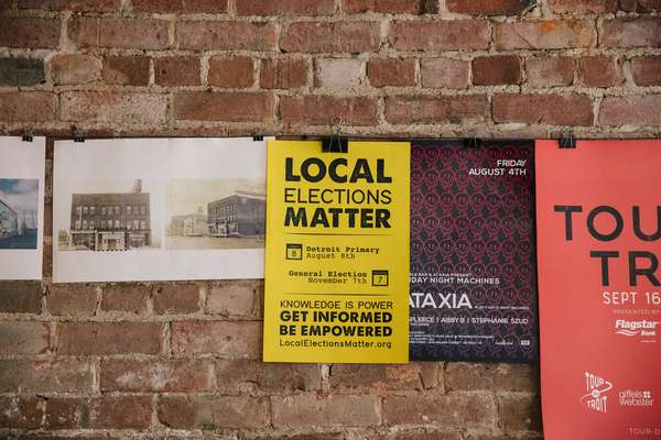 Election leaflet at Detroit Institute of Bagels 