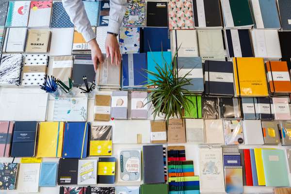 Notebooks on display at Little Otsu, Portland