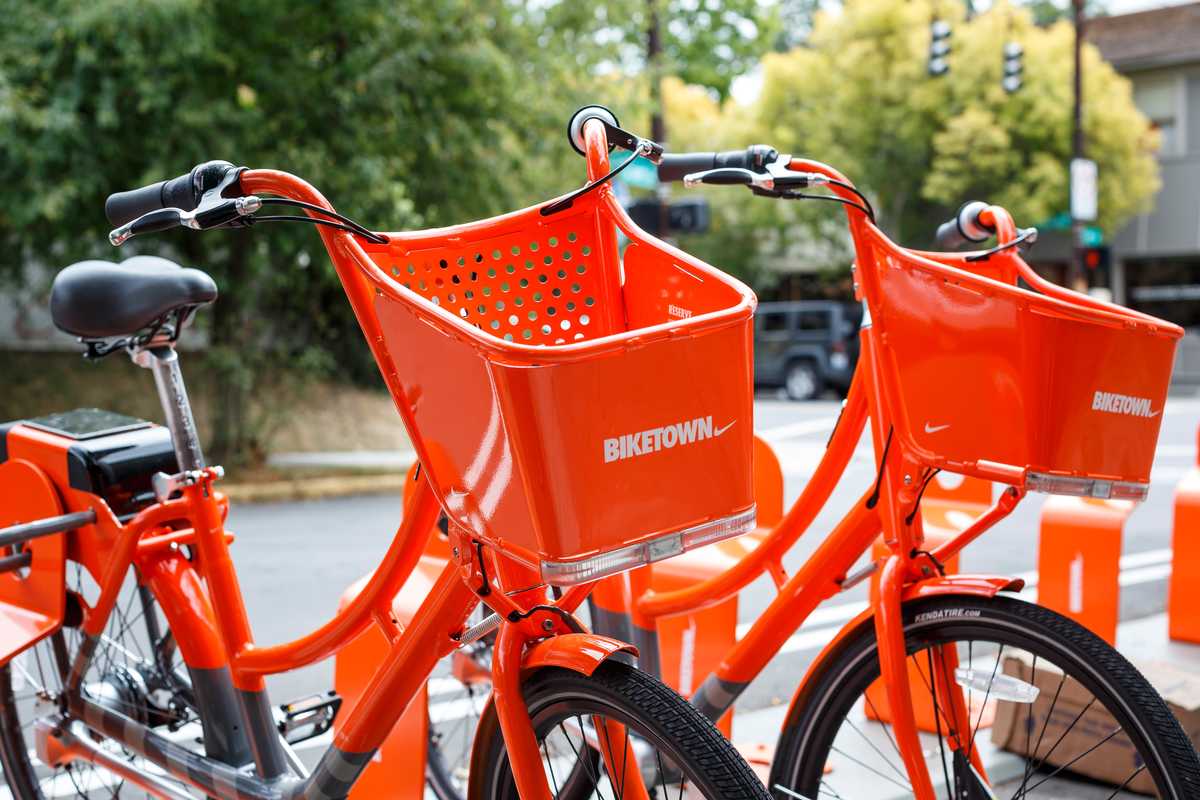 Bicycles from Portland’s bike-share scheme at Division Street station, one of 100 citywide