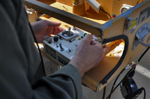 At the controls of a Heron 1 UAV  