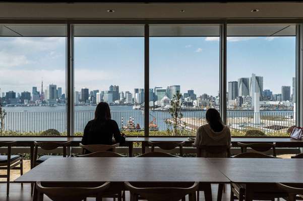 Employees enjoy views across Tokyo Bay from the comfort of the company canteen