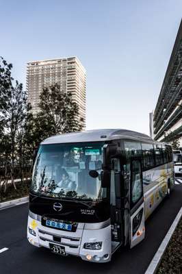 Buses shuttle staff between Uniqlo City and stations in Tokyo