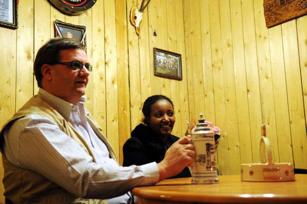 Günter Voelker, owner of Arbil’s German restaurant, with his wife