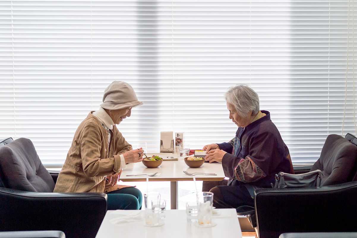 Tea time at  D & Department, Toyama, a popular meeting place for seniors