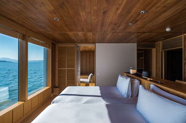Guest rooms look out over the ocean 