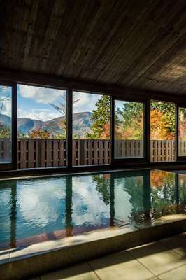 Hakone mountain range view from the onsen bath 