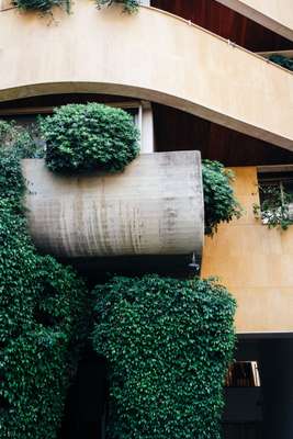 Newer buildings are softened by verdant balconies 