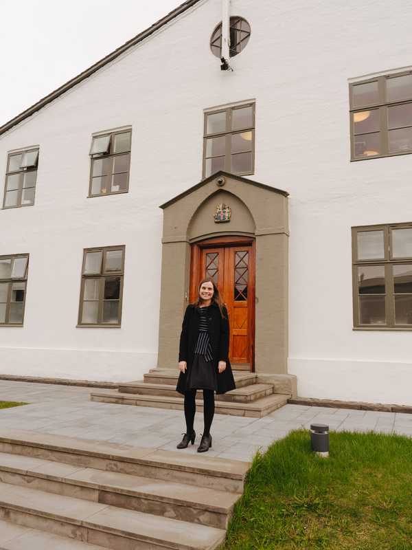 Outside Government House (Stjornarrad) in Reykjavík, built as a prison in the 1700s