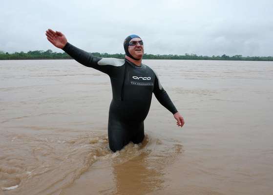 Strel in the Amazon in Peru at the start of his swim down the 5,268km river  