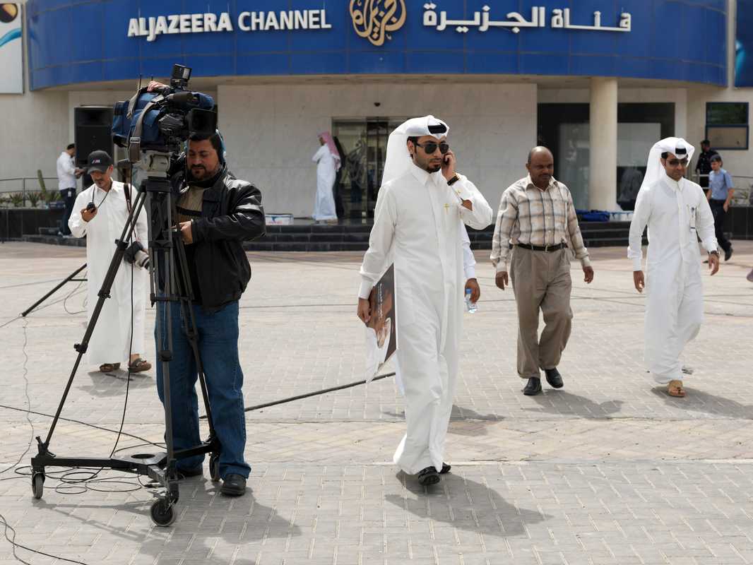 Outside the Al Jazeera Arabic studios