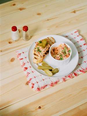 Smoked trout pots with pink peppercorns and capers