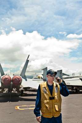Crew keeps watch over its F/A-18s, which are worth €55m a piece