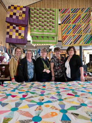 Briton Yvonne Mullock (far left) and the ladies of the textile guild