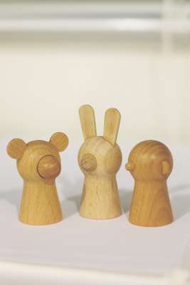 Nakabo’s wooden finger puppets which were sold by Muji
