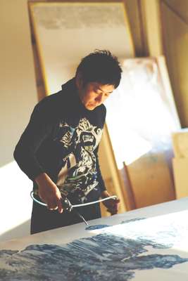 Kohei Nawa at work upstairs on Sandwich projects