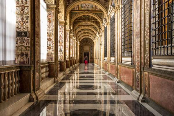 Swiss guard in a Vatican loggia