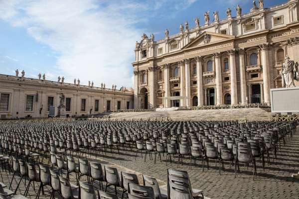 Chair-filled Vatican Square prior to the pope’s Tuesday mass
