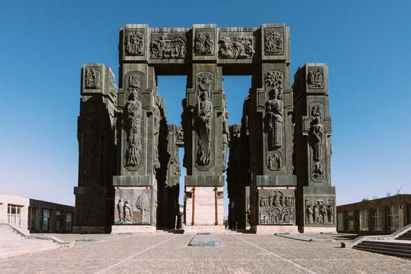 The Chronicle of Georgia, conceived by sculptor Zurab Tsereteli in 1985, charts the country’s history