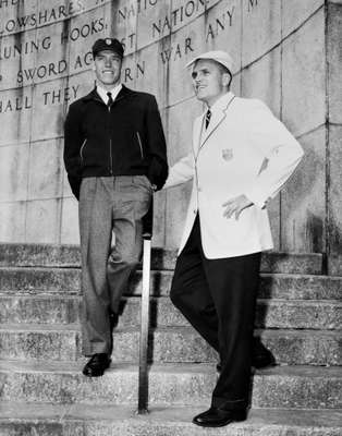 Rowing champion John B Kelly Jr (on right) and track star Thomas W Courtney wearing the US team uniform for the 1956 Summer Olympics in Melbourne 