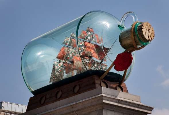 ‘Nelson’s Ship in a Bottle’ displayed 	on the fourth plinth in Trafalgar Square
