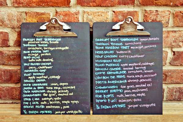Chalkboard menus in the restaurant