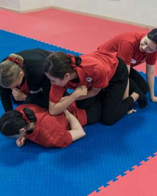 Flight attendants learn tae  kwon do, to deal with any potentially unruly passengers