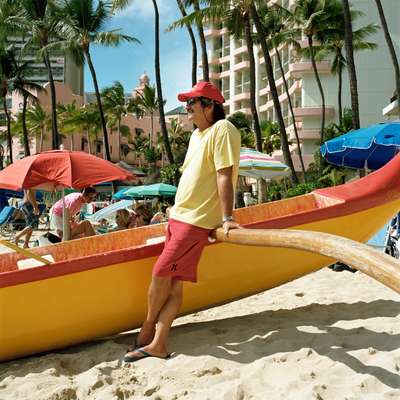 Didi Robello, an original beach boy who runs Aloha Beach Services on Waikiki