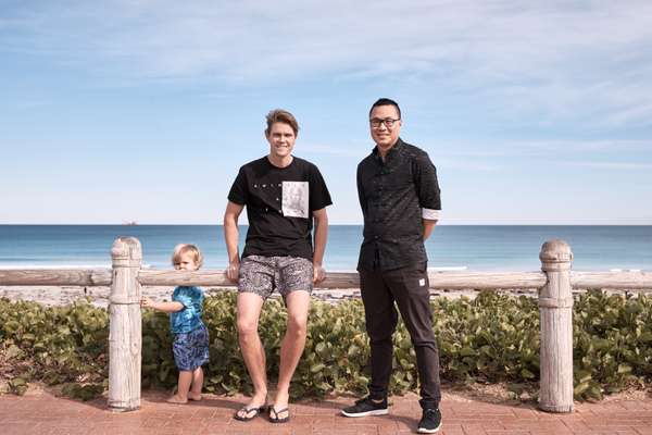 Architects Nathan Laird (centre) and Edward Tran – and Laird’s son Mateo