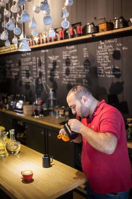 Mihai Panfil at his café Origo