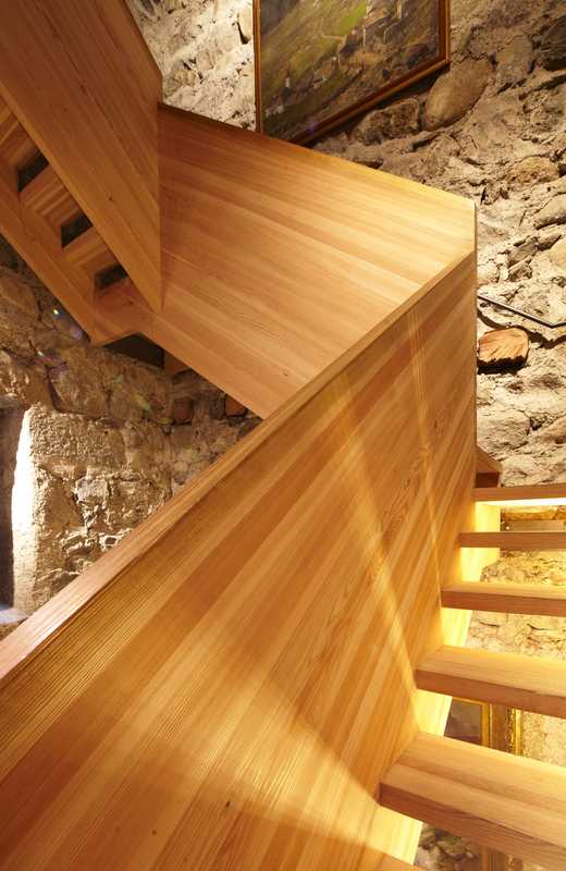 Larch stairs in the Messner Mountain Museum in Brunico