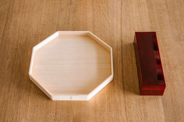 Hinoki-wood tray and a traditional lacquered box for pens