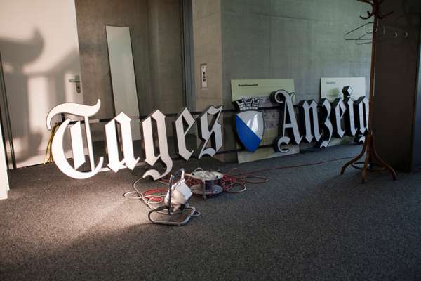 The Tages-Anzeiger sign awaits a new home