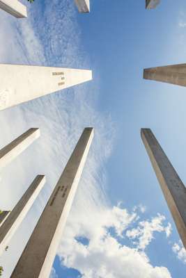 Fifty-two standing stelae represent the loss of 52 lives in the London bombings a decade ago