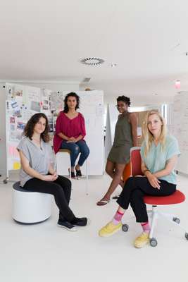 Left to right: Hive participants Léa Wlodarczyk, Aline Martinez Santos, Sandile Pazvakavambwa and Claire Glanois