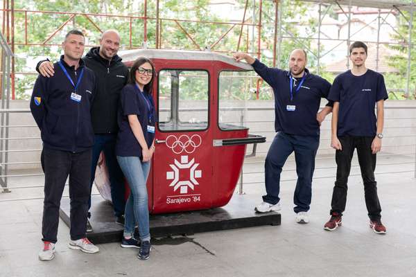 Posing with  an old cable car