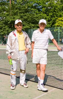 Junichi Ishibashi, 69 (left) Worked at Asahi beer for 38 years. He now organises tennis camps, magic shows and trips round Asahi beer (unlimited drinks on offer) for others in his age bracket. Also plays Japanese chess. Hirotoshi Iwata, 70 (right) Since his office life ended, tennis has become his new passion. He is chairman of  a tennis club for retirees.