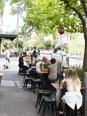 Pavement pews at De Clieu café