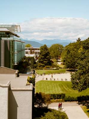 Rooftop view looking north towards the North Shore mountains across UBC campus