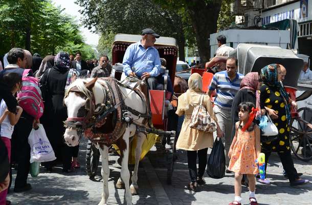 Waiting for a ride on a horse carriage outside the Grand Bazaar