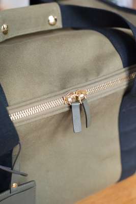 Zip detail on No. 9 travel bag
