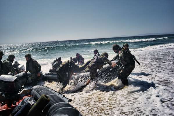 Marines land on the beach during a training exercise