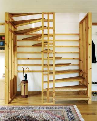 The staircase, which is made from pine and oak