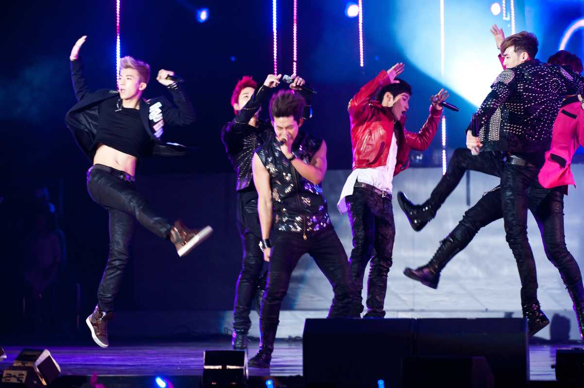The K-pop band 2PM performing this year at the Olympic Hall Opening Ceremony at Olympic Park in Seoul