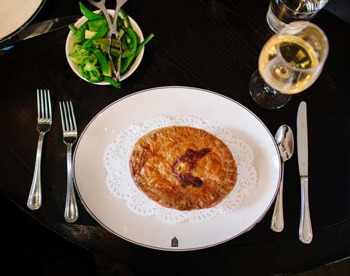 Seafood pie and greens