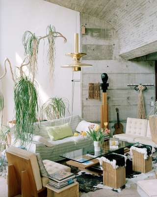 Living room with Eduard Neuenschwander-designed furniture and lamp