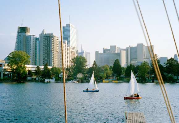 Dinghy sailing on the Danube river