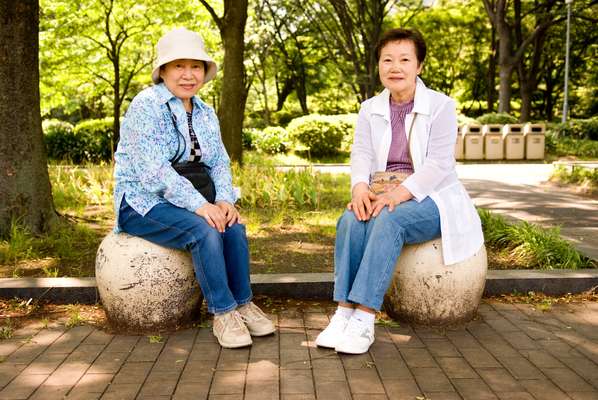 Masako Yanaba, 65, A former housewife who has taken up traditional singing & Yorijo Asano, 66 Still works at her office job a few hours a day and the rest of the time she likes to hang out with friends.