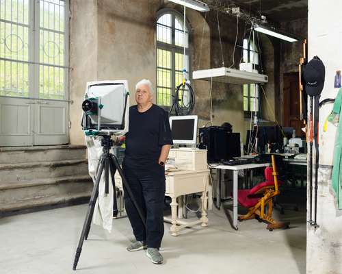 Massimo Vitali at his studio with his 11x14 inch camera