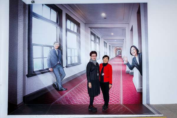 Photo op in front of a cut-out of Tsai and  her vice-president